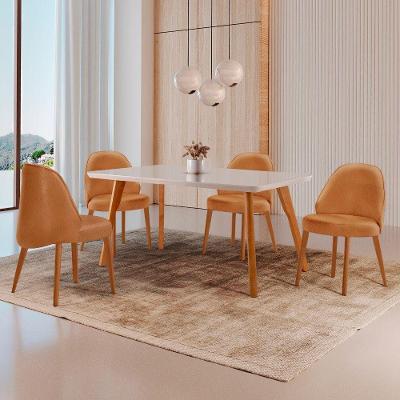 Sala de Jantar Malta 4 Lugares Tampo MDF com Vidro Cadeiras Estofadas Imbuia 120CM Moderna