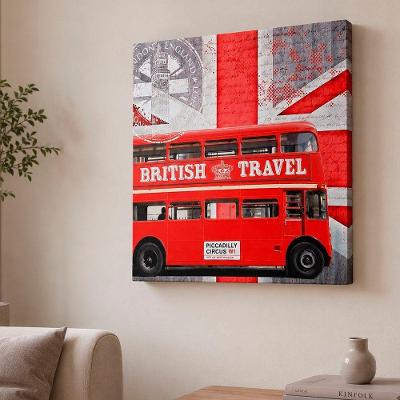 Quadro Decorativo Carro Retrô Clássico Vintage Quadrado 40x40CM MDF Vermelho