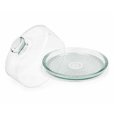Queijeira de Vidro Base Texturizada com Tampa Lisa Design Vitral para Frios Transparente Vitazza