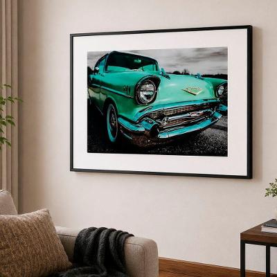 Quadro Decorativo Chevrolet Clássico Retrô 1957 Retangular em Fibra e Vidro Verde