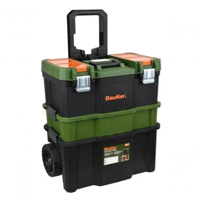 Caixa Carrinho para Ferramentas Bauker 3 em 1 Organiza Armazena e Transporta com Rodas Verde 22KG