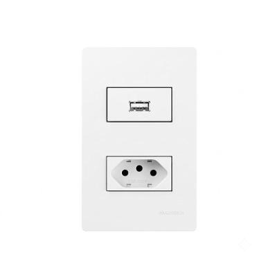 Tomada USB + Tomada Infiniti com USB-A 2A 10W e 2P+T 10A Branco Margirius