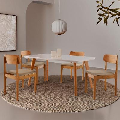 Sala de Jantar Malta 4 Lugares Tampo MDF Cadeiras Madeira Bege 120CM Moderna