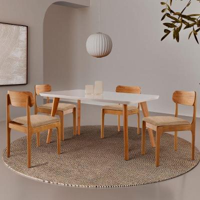 Sala de Jantar Malta - Star 4 Lugares Tampo MDF Cadeiras Linho Prata 120CM Moderna
