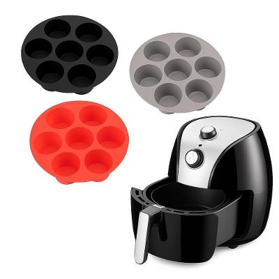 Forma Cupcake 7 Cavidades Silicone Multifuncional para Air Fryer Forno Congelador Cinza