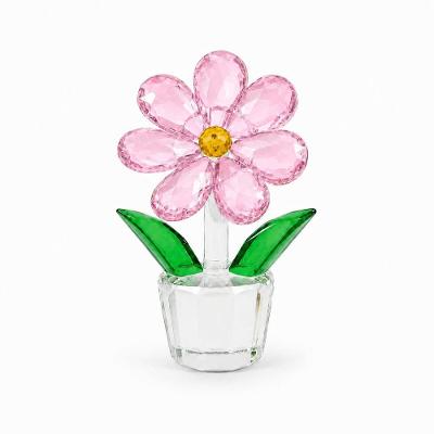 Enfeite Flor de Vidro Cristal com Vaso 11CM Altura Design Delicado Rosa Negócio de Gênio