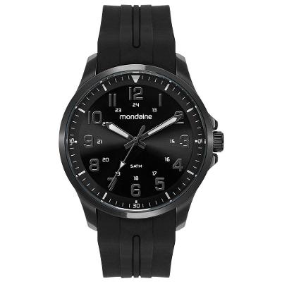 Relógio Masculino All Black Analógico Silicone Preto Mondaine 43MM