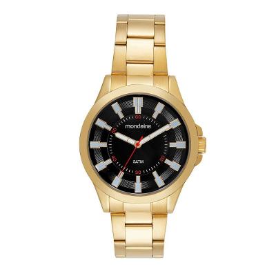 Relógio Masculino Visor Dupla Textura em Aço Inox com Cristal Mineral Dourado Mondaine 42MM
