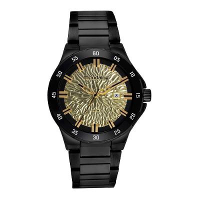 Relógio Masculino Universo Clássico Aço Inox Efeito Raios Solares Preto Mondaine 46MM