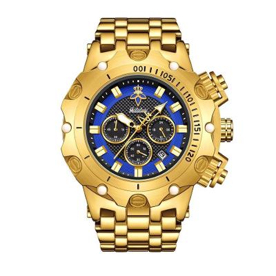 Relógio Masculino Yalalusi Analógico e Digital com Pulseira Dourada Mostrador Azul Emaús Acessórios
