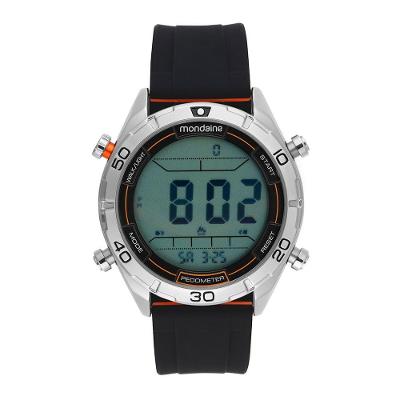 Relógio Masculino Digital Silicone Contagem de Passos Prata Mondaine
