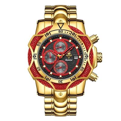 Relógio de Quartzo Masculino Bully Trend em Metal com Calendário Dourado