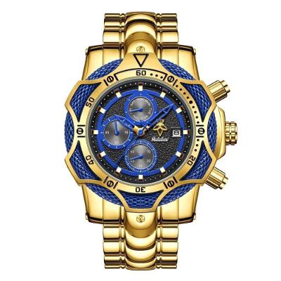 Relógio de Quartzo Masculino Bully Trend em Metal Dourado Azul