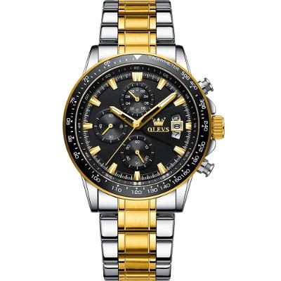 Relógio de Pulso Masculino Ty705 Cronógrafo Aço Inox Dourado Olevs