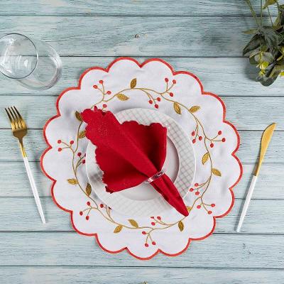 Jogo Americano Kit 6 Bordado Simples Poliéster Decorativo para Jantar Vermelho Casa Scarpa