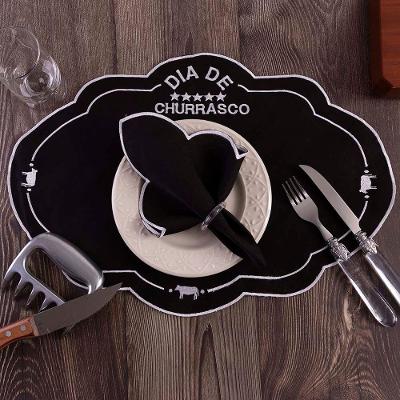 Jogo Americano Dia de Churrasco Bordado Poliéster para Mesa Preto Casa Scarpa 6 Unidades