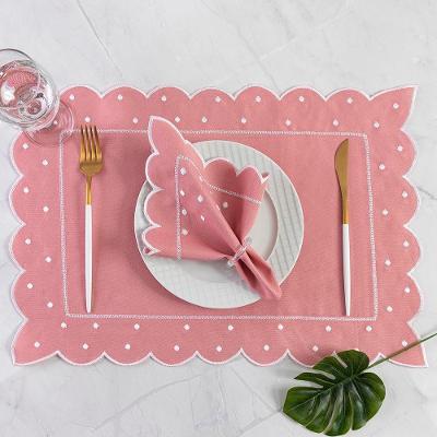 Jogo Americano Poá Rose com Acabamento Bordado 100% Poliéster para Mesa Diversas Ocasiões Rosa Casa