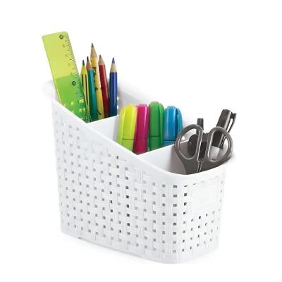 Organizador Multiuso Rattan com 3 Divisórias para Mesa Bancada Branco