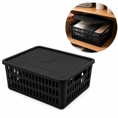 Organizador Box Grande com Tampa em Polipropileno Caixa Empilhável Multiuso para Guarda Roupa Preta
