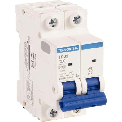 Minidisjuntor TDJ3 Proteção Sobrecarga e Curto-Circuito Janela Inspeção Bivolt Tramontina 50A 3KA