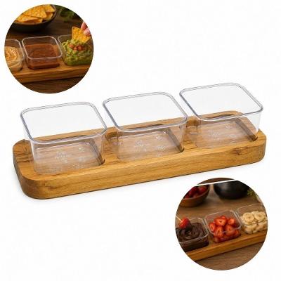 Petisqueira Teca com 3 Molheiras 682.004.M00 para Aperitivos Madeira Teca com Acessórios