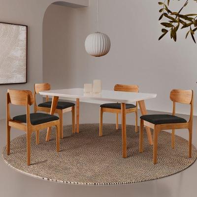 Sala de Jantar Malta - Star 4 Lugares Tampo MDF Cadeiras Madeira Preto 120CM Moderna