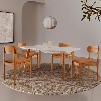 Sala de Jantar Malta - Star 4 Lugares Tampo MDF Cadeiras Madeira Caramelo 120CM Moderna