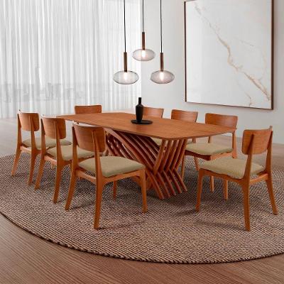 Sala de Jantar Venus 8 Lugares Tampo MDF Cadeiras Viena Gold Estofadas Imbuia 220CM Moderna