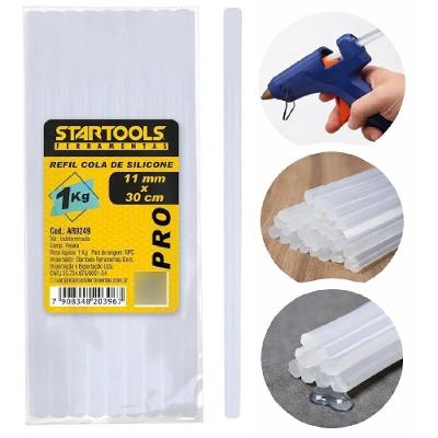 Refil Bastao de Pistola Cola Quente Grossa Silicone 1KG 11MM 30CM Pacote 30 Bastoes para Artesanato