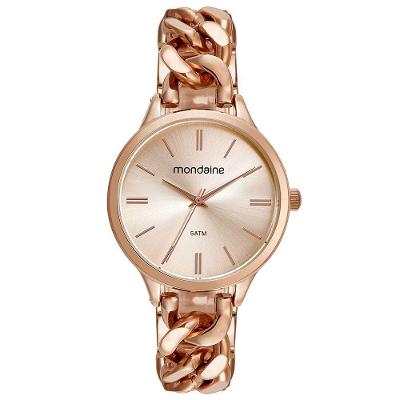 Relógio Feminino Corrente Rosé Clássico em Aço Inox Rosê Mondaine 4CM