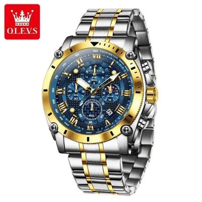 Relógio de Pulso Masculino Fase da Lua Cronógrafo Aço Inox Multifuncional Prata Azul Olevs