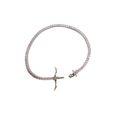 Pulseira Prata Riviera Zircônia Rosa Vd 172