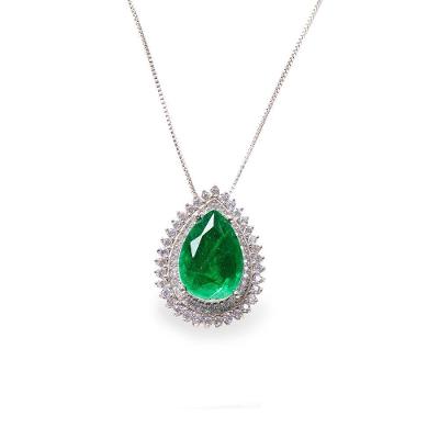 Gargantilha Prata Gota Cor Esmeralda Com Borda Cravejada Vd 100