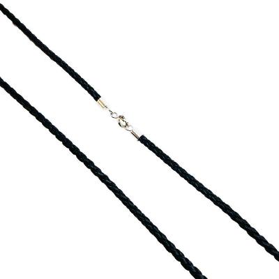 Colar Couro Trançado Preto Com Ouro Branco 18k L 4.6
