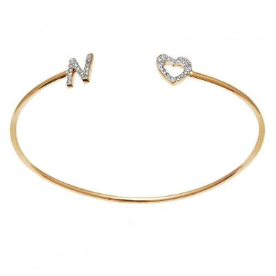 Pulseira Letra N E Coração Em Prata Com Banho De Ouro Vd 128