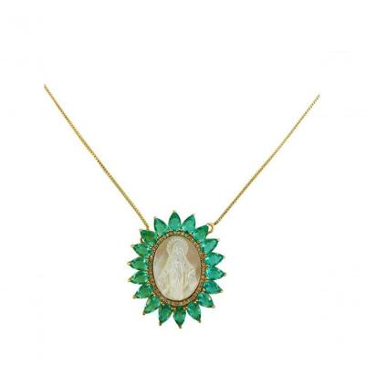 Gargantilha Prata Com Banho De Ouro Madreperola Com Nossa Senhora Das Graças Vd 299
