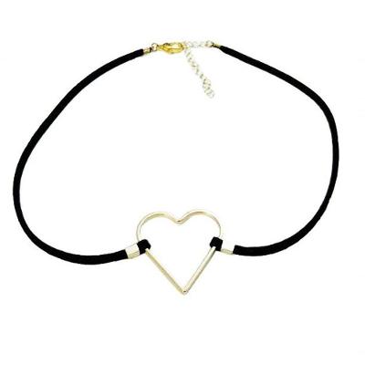 Choker Ouro Amarelo 18k Com Coração Vazado Fio De Seda L 21.5