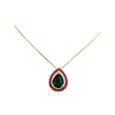 Gargantilha Prata Com Banho De Ouro Gota Esmeralda Vd 141