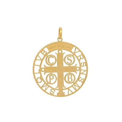 Pingente Ouro Medalha São Bento Vazada L 12.7