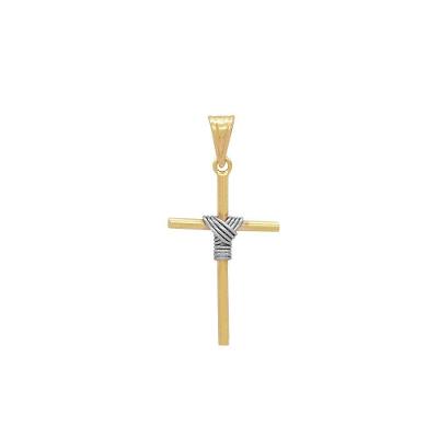 Pingente Ouro Cruz Palito Com Fio Rodinado L 3.9