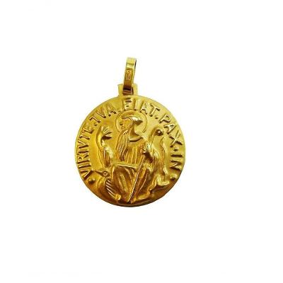 Pingente Medalha De São Bento Amarelo 18k L18,2