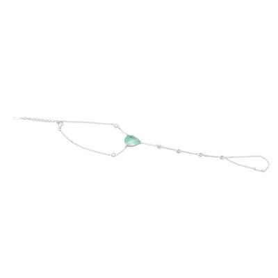 Adorno De Mão Prata Gota Verde Vd 119
