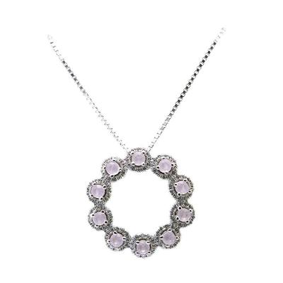 Gargantilha Prata Rhodium Mandala Com Zircônias Cor Rosa E Branca Vd 199