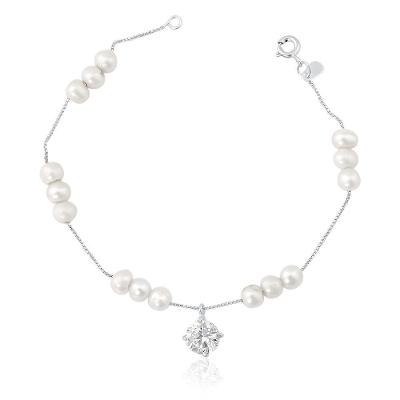 Pulseira Prata Com Biwas E Zircônia Pendente Vd 78