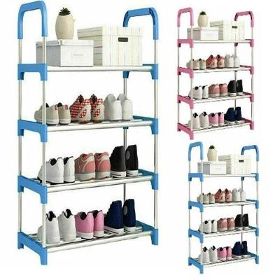 Sapateira Estante Suporte 4 Prateleiras 50CM Ferro Azul para 24 Tenis Sapatos 12 Pares