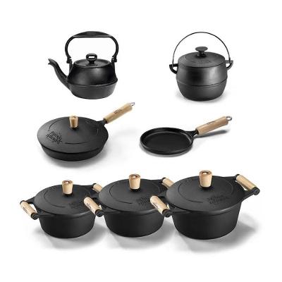 Jogo de Panelas Lista de Casamento 7 Peças Ferro Fundido Cru 1,2L a 2L Antiaderente Natural Panela