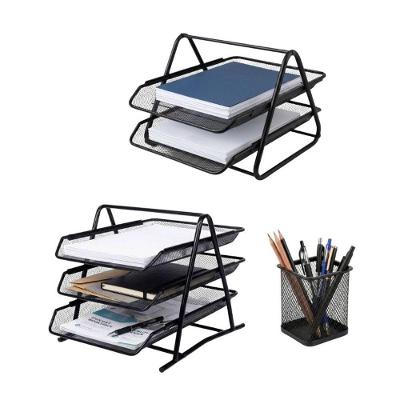 Organizador de Papéis Black Bull 02 e 03 Andares Kit 06 Peças e 03 Porta Lápis Preto