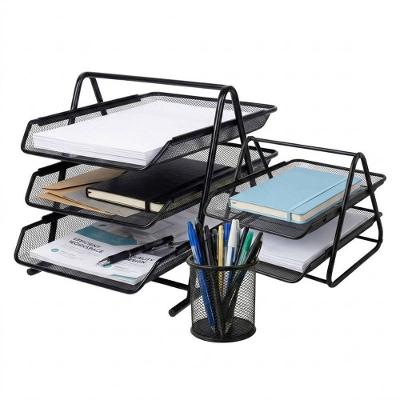 Organizador de Papéis Black Bull 02 e 03 Andares Kit 04 Peças 02 Porta Canetas Preto
