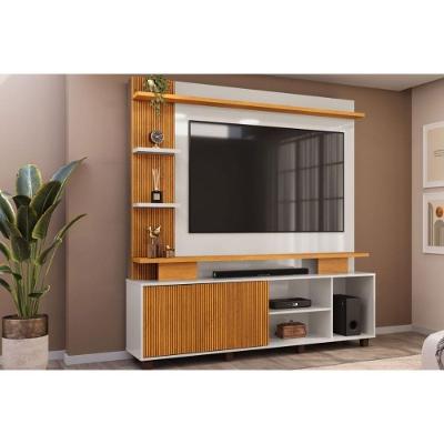 Rack com Painel para TV 65 Pol Horus 224CM MDF MDP Portas Ripadas Cedro Bali DJ Móveis