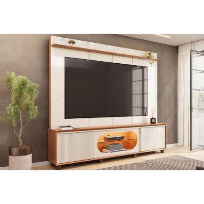 Rack com Painel para TV 75 Pol Maia 208CM MDF-MDP com LED Off White e Freijó DJ Móveis
